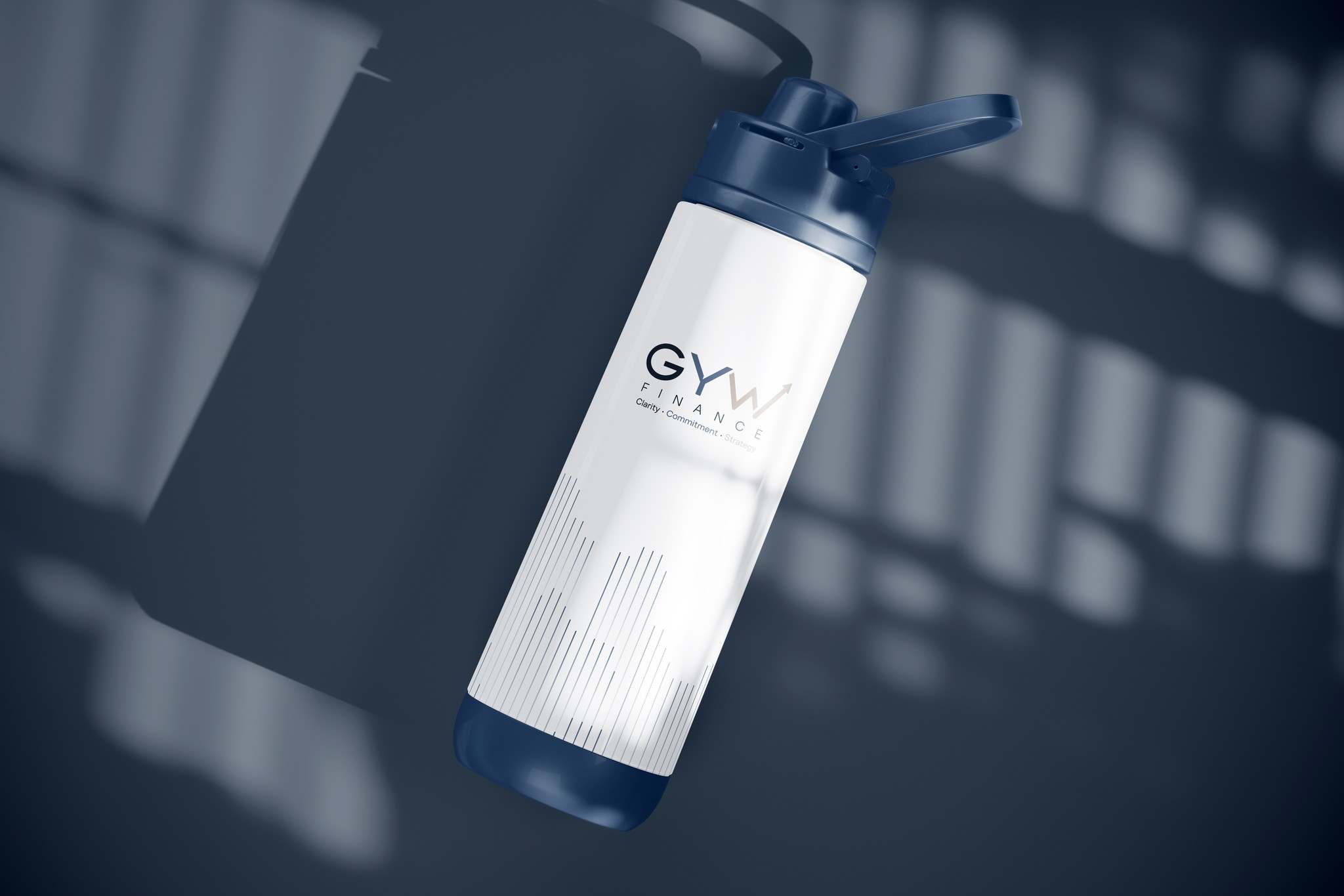 A branded water bottle