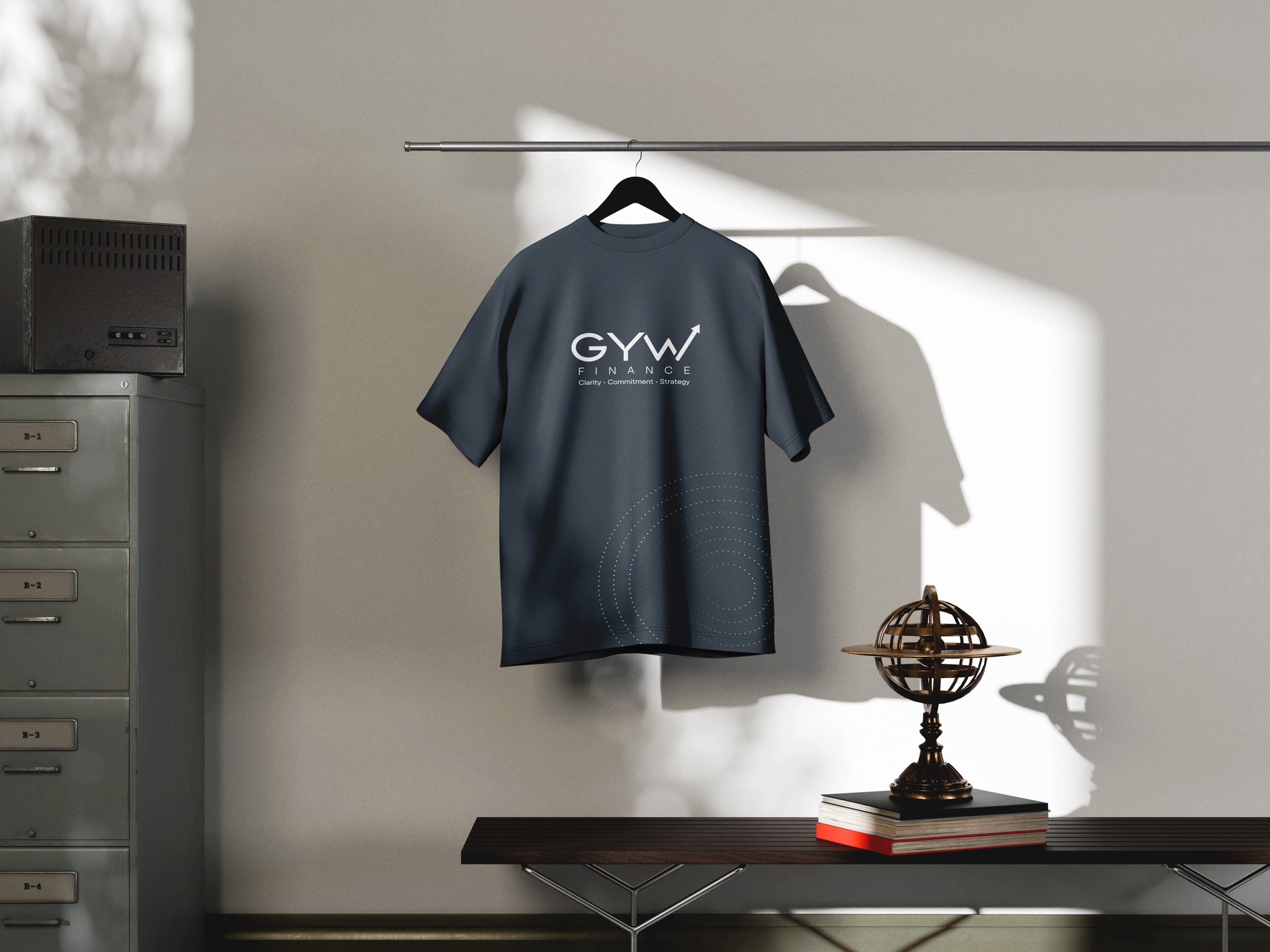 A navy T-shirt with the GYW logo