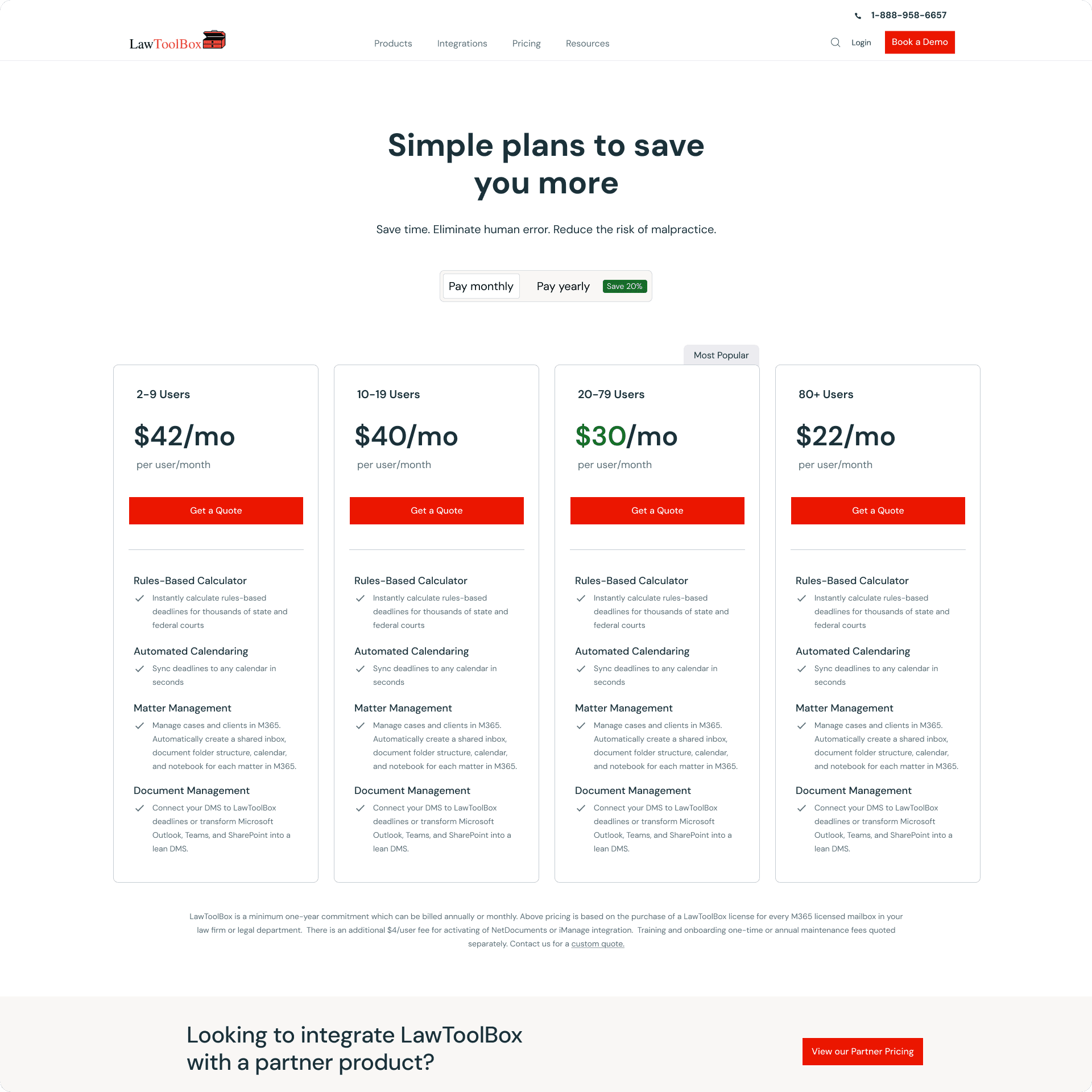 Pricing page with four plans side by side