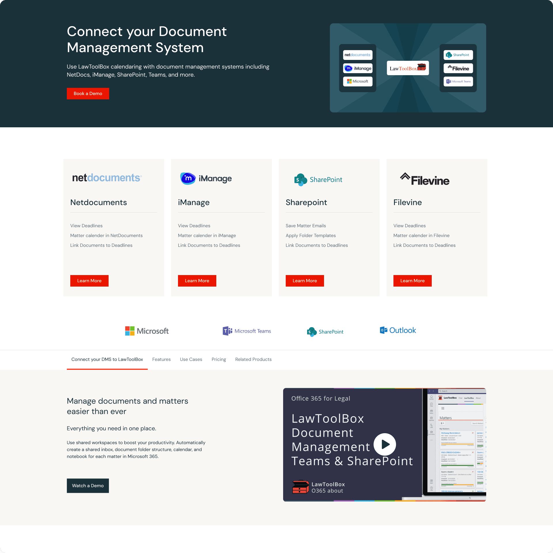 Integrations page for connecting document management systems