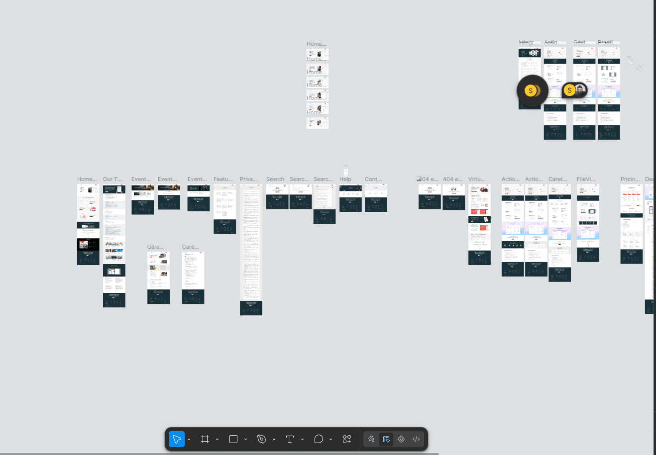 Figma overview of every page in the redesign