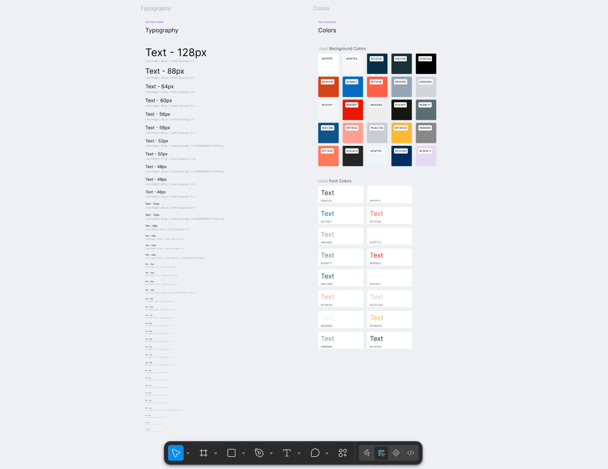 Type scale and colour styles for the website