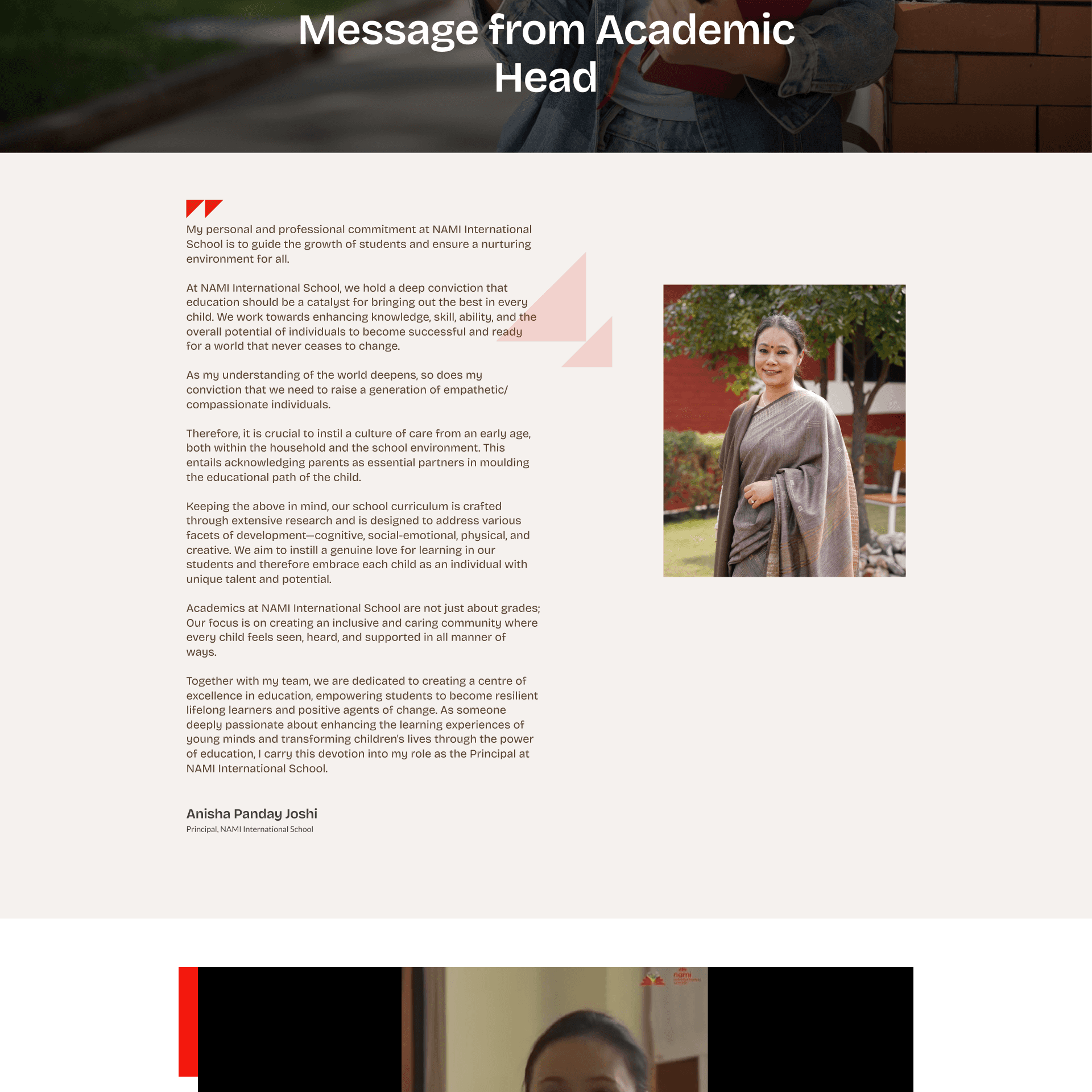 Message from the academic head page