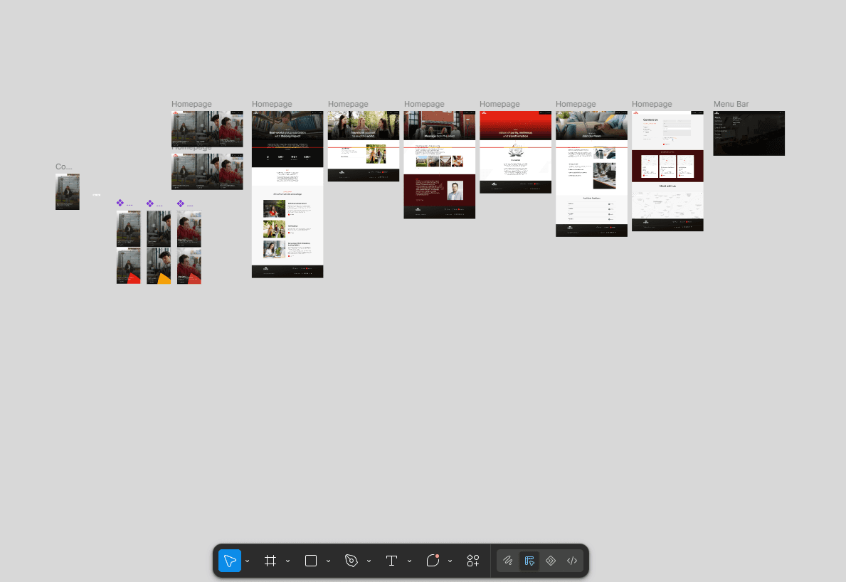 Figma overview of the first website’s pages