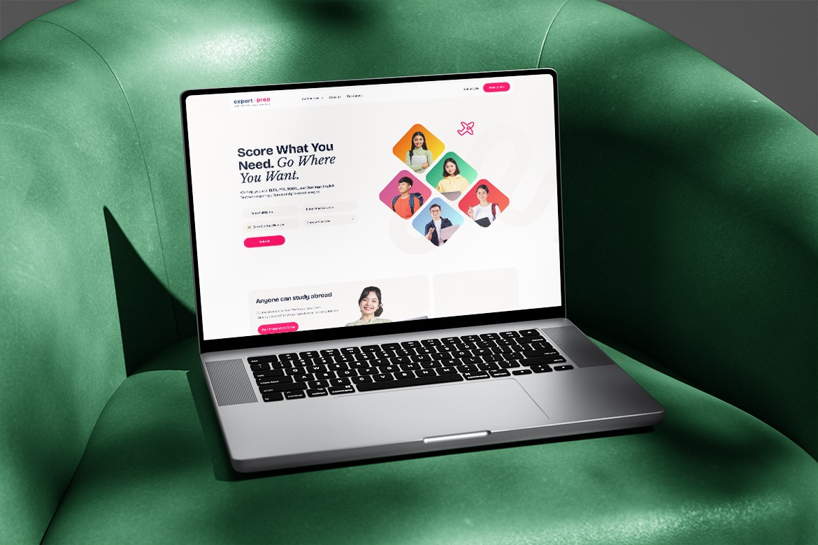 The Expert Prep website on a laptop