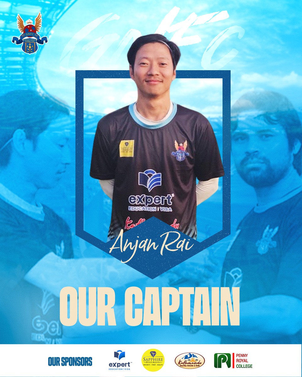 The club captain framed in a shield under the words Our Captain