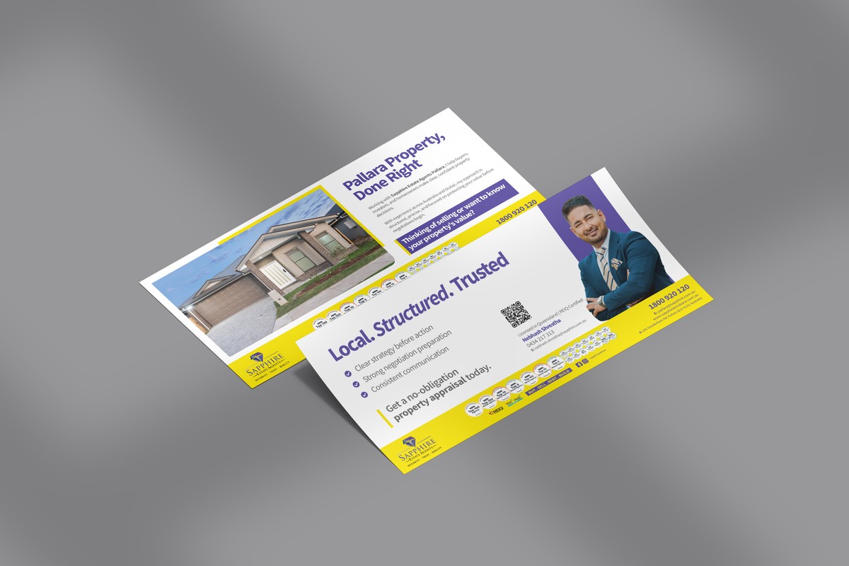 Two Sapphire business cards on a grey surface