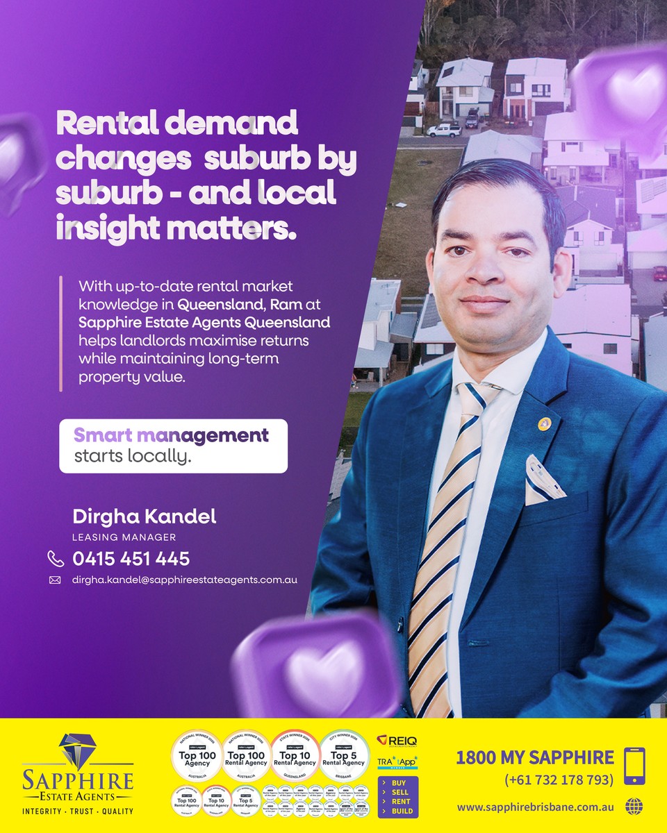 A purple post with an agent in a suit talking about rental demand
