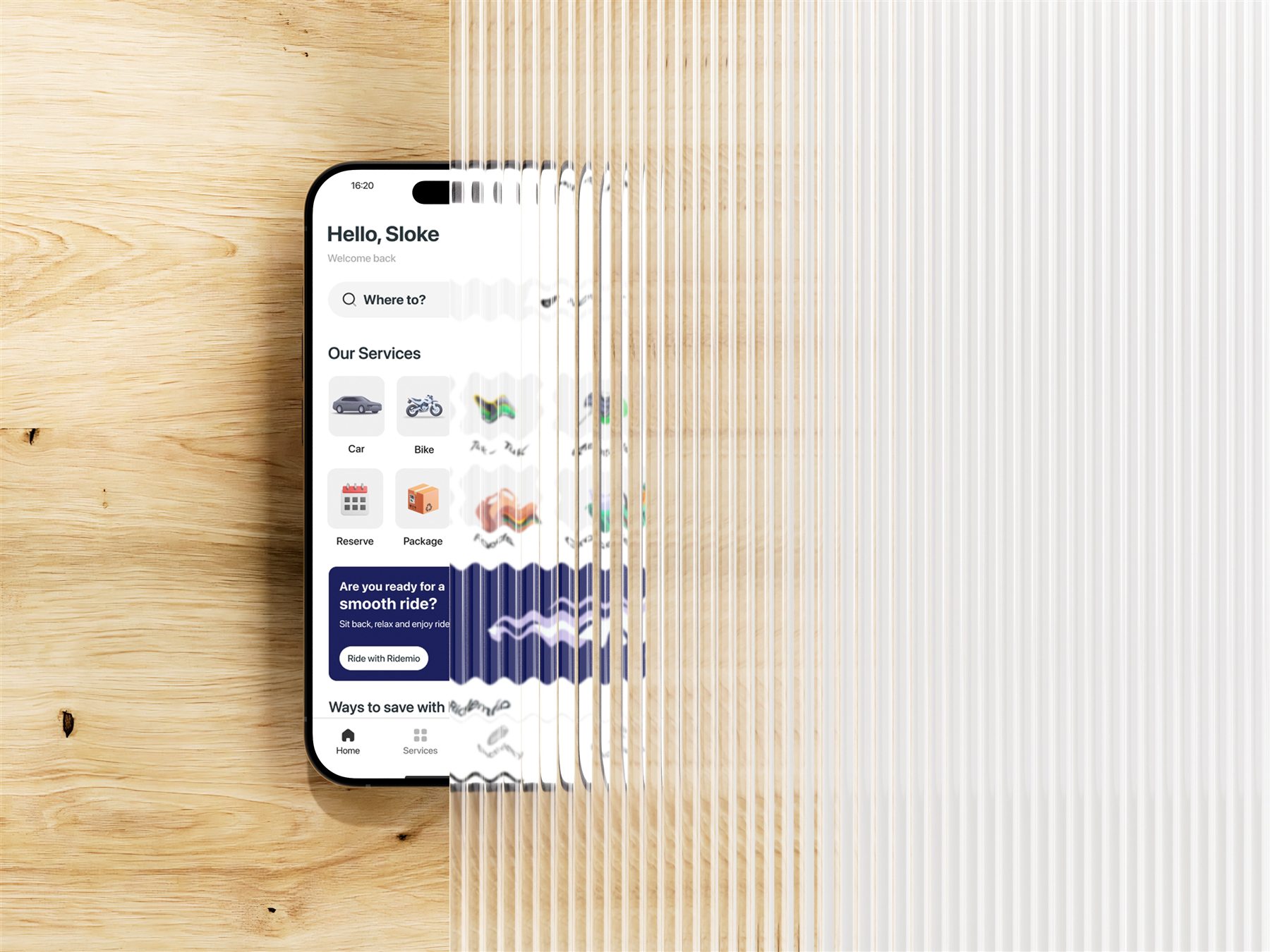 Ridemio ride-hailing mobile app screens